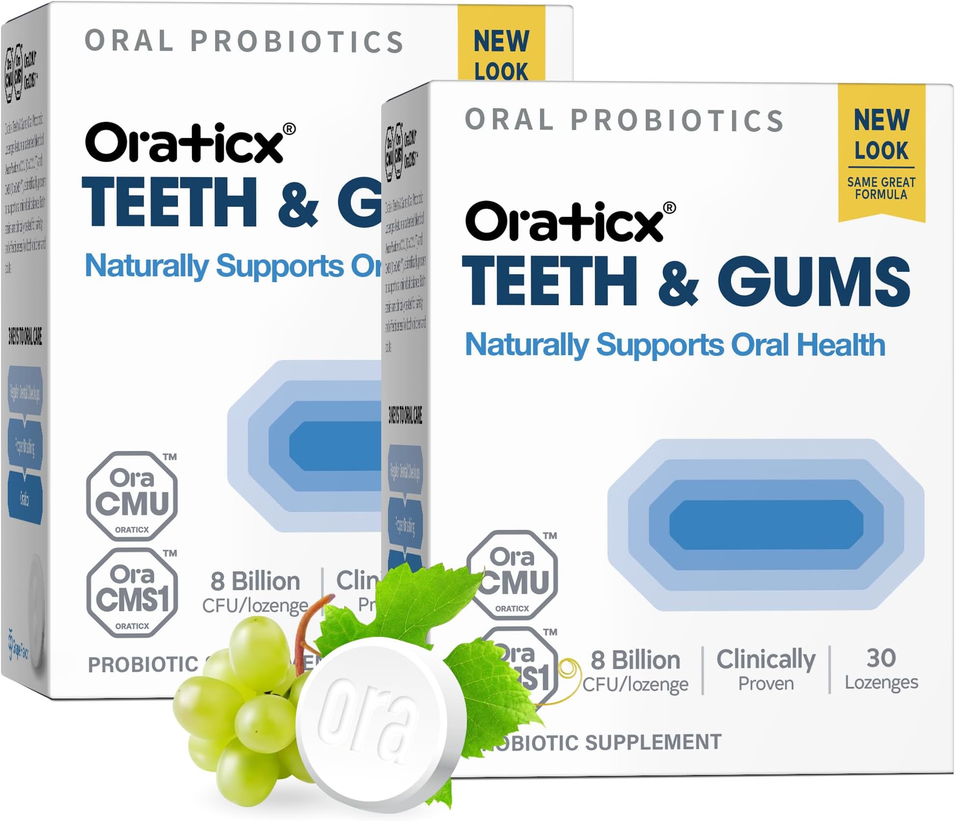 OraTicx Teeth & Gums Oral Probiotics, 8 Billion CFU - Naturally Supports Oral Health, Fresh Breath, and Immunity, Dental Probiotic Supplement, Grape Flavor 30 Lozenges 2-Pack
