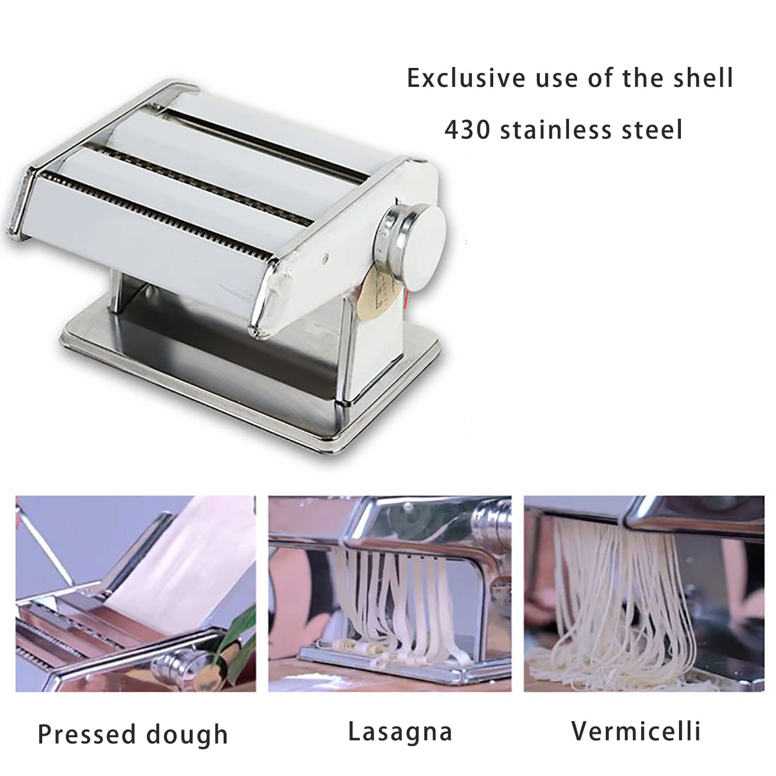 Máquina para Hacer Pasta de Cocina Máquina para Hacer Fideos Manual de Acero Inoxidable con 6 ajustes de Espesor Ajustable Fideos de Dos Anchos 0.07/0.156 Pulgadas para Hacer FID
