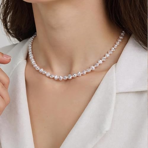 Miniatura 6 de Gargantilla de perlas naturales para mujer, collar de perlas barrocas de agua dulce, cadena cultivada de perlas barrocas cultivadas, chapado en oro