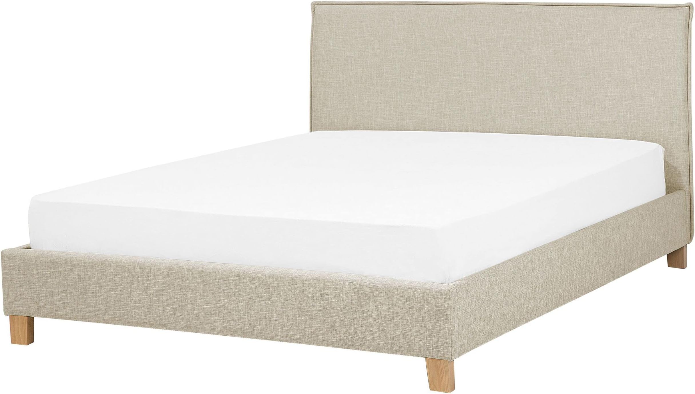Modern Minimalist Linen Fabric EU King Size Bed Frame 5ft3 Beige Sennez