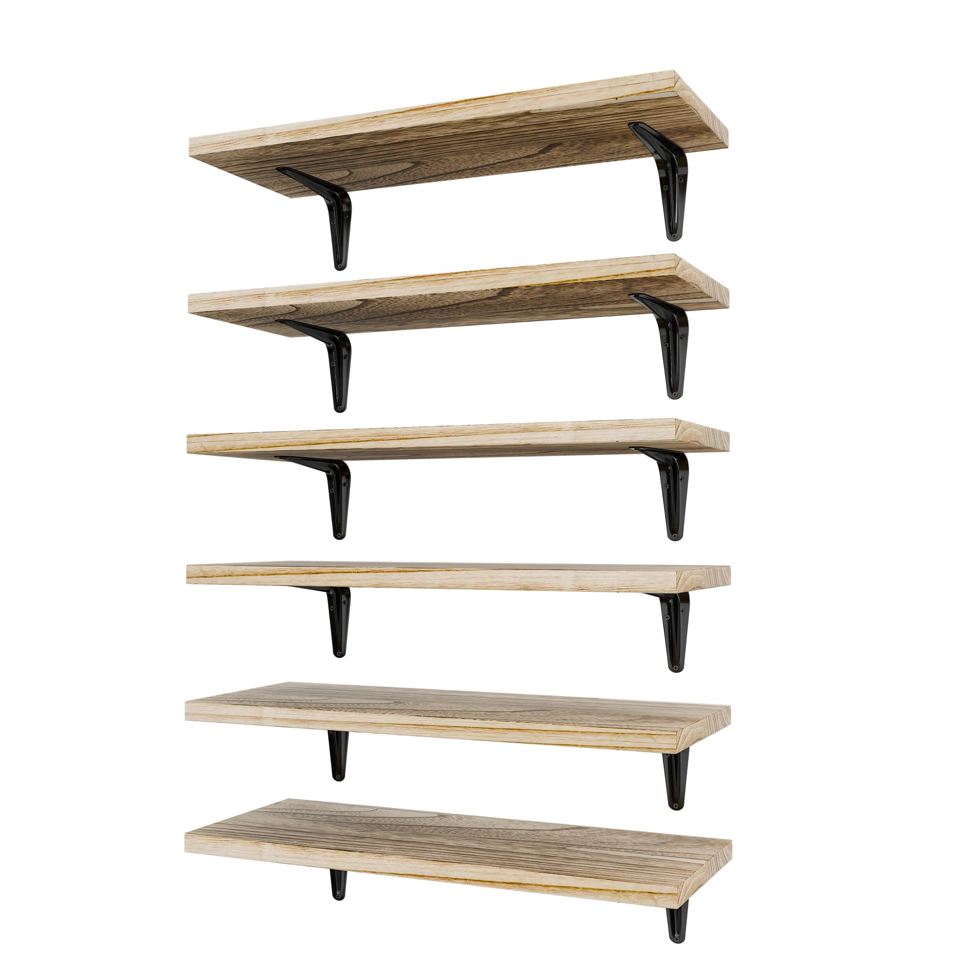 Étagères murales flottantes bois marron rustique : lot de 6 pour rangement livre et décoration