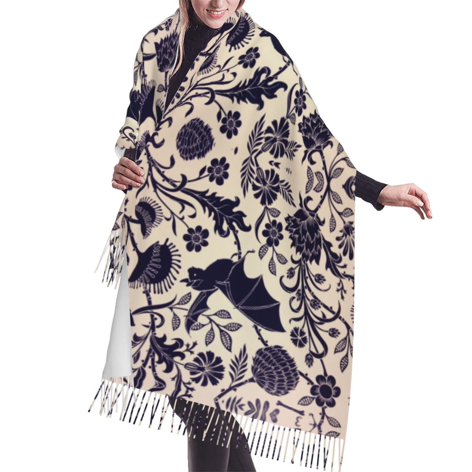 ESASAM Bat Print Print Stylish Cashmerette Fringed Scarf - Soft And Warm Wrap For Any Occasion
