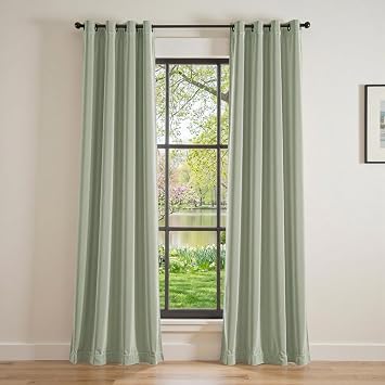 Lazzzy Green Velvet Curtains Blackout Thermal Insulated Curtains 84 Inch Long Window Drapes for Bedroom Living Room Super Soft Luxury Grommet Window Treatment 2 Panels, Grayish Green