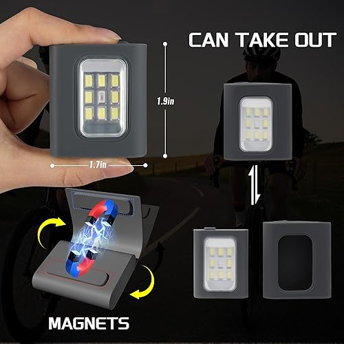 Miniatura 3 de Paquete de 2 luces de correr con clip, luces LED de seguridad magnéticas recargables con luz estroboscópica roja, impermeable, carga USB, linterna