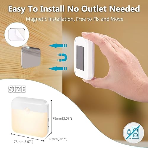 Miniatura 6 de Luz nocturna con batería recargable USB para interiores, con sensor de movimiento adhesivo, sin necesidad de enchufar a la pared, mini luces de