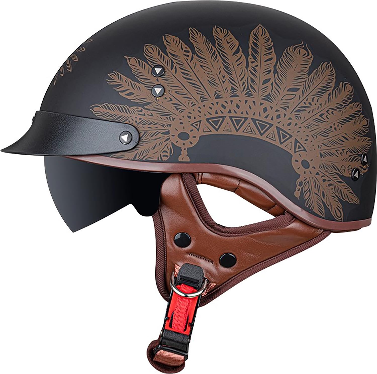 Vintage German Style Half Face Skull Cap Helmets Half Face Motorcycle  Helmet Open-Face Motorbike Helmets with Drop-Down Sun Visor for Adult, Men