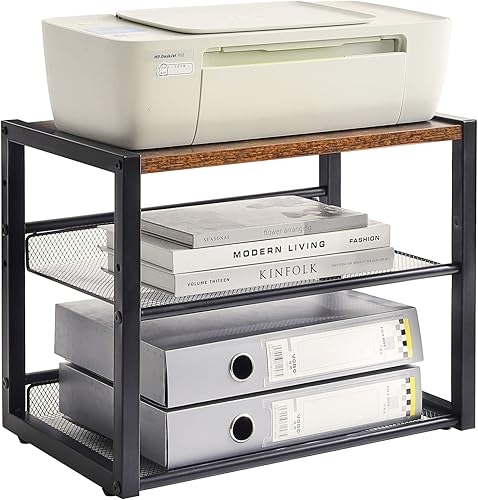 YMYNY UHPT001H - Soporte para impresora de escritorio, organizador de escritorio de 3 niveles con estantes de almacenamiento ajustables, estante de