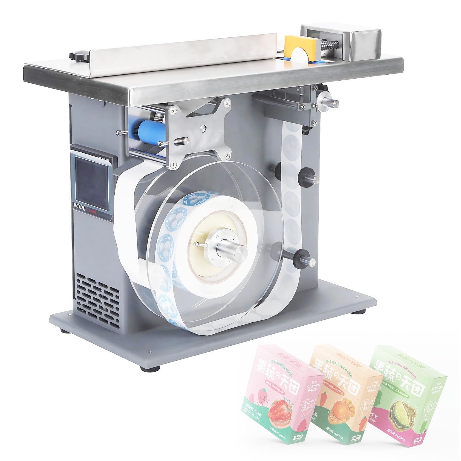 Etichettatrice per Imballaggi Cartone, Macchina Etichettatura Angolo Scatola Semi Automatica per Etichette Trasparenti O Opache Con Applicazione Uniforme