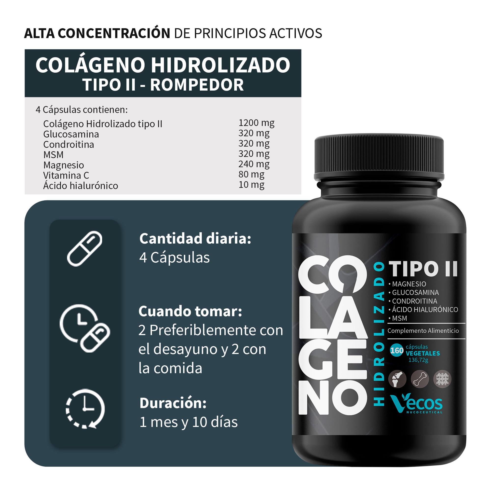 320 Cápsulas Colágeno Hidrolizado Tipo II con Condroitina y Ácido hialurónico | Ayuda a Prevenir el Dolor y la Inflamación en las Articulaciones | Efecto Antiinflamatorio