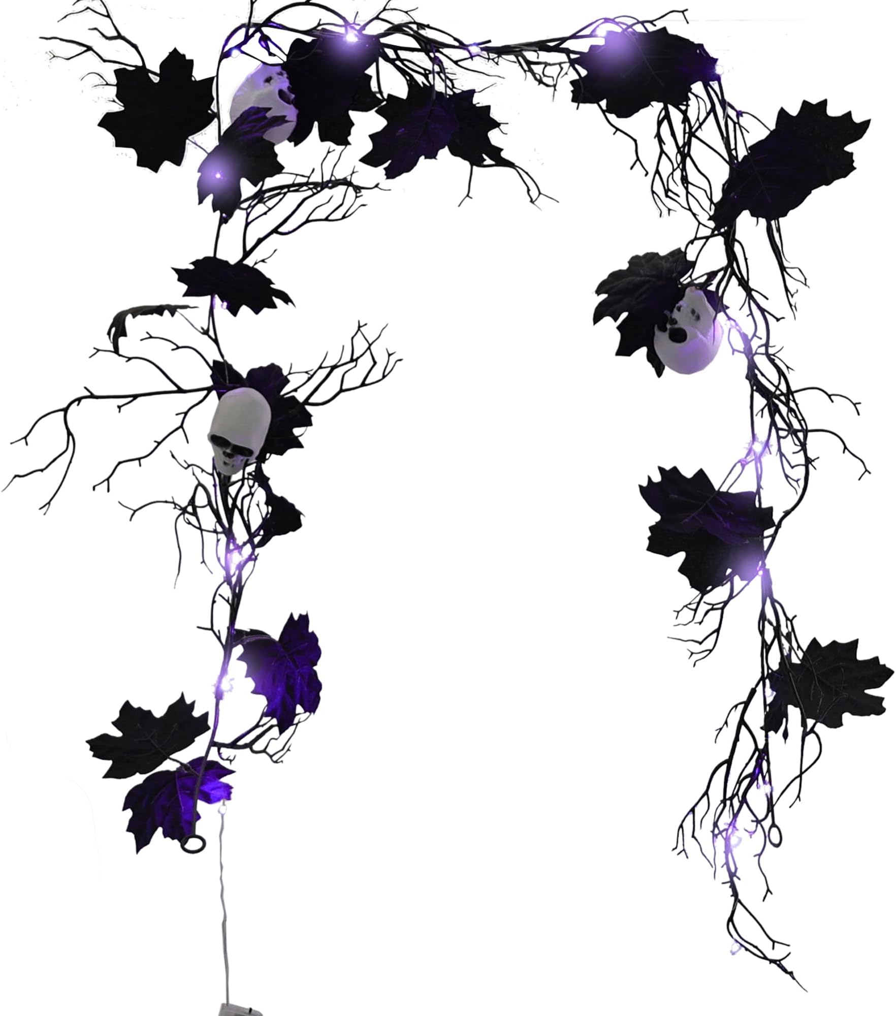 Halloween Garland Decorations with Purple LED Lights - Battery Operated Lighted Artificial Garland for Wall, Mantle, Table, and Halloween Party Decor - Easy to Hang - 6 Ft Length