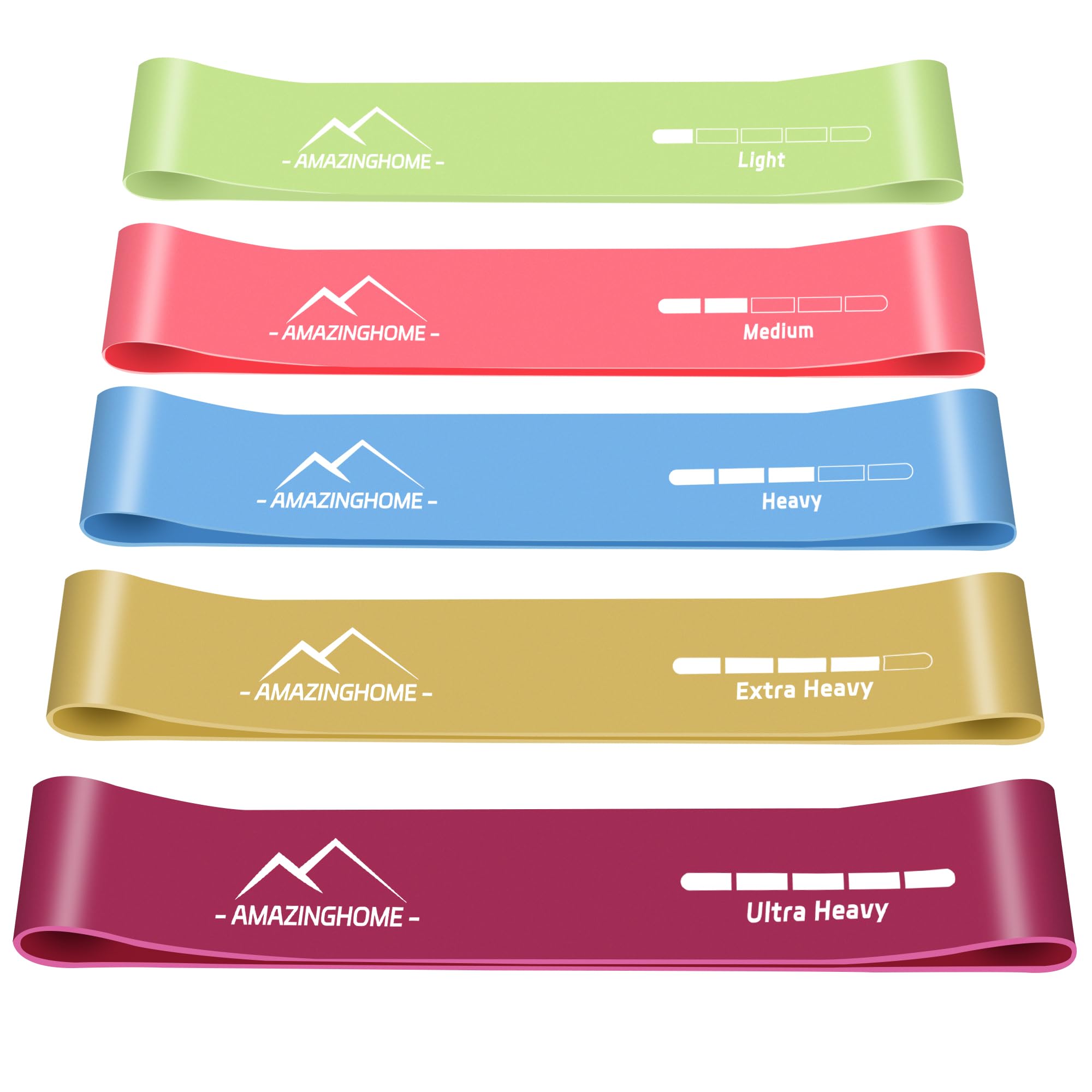 AMAZINGHOME Resistance Bands for Exercise - 5 Pack Natural Rubber Resistance Fitness Exercise Bands with 5 Different Resistance Levels, Ideal for Home, Gym, Yoga, Training by Yourself