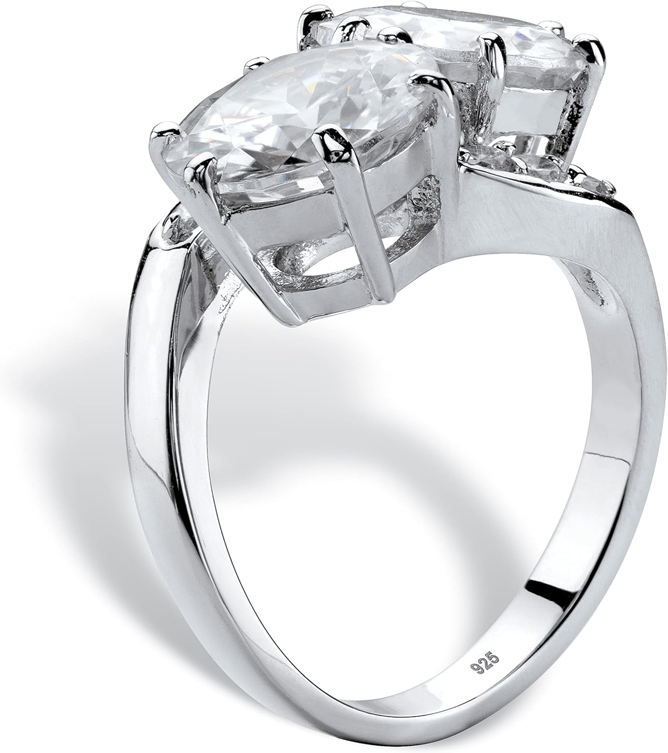 PalmBeach Platinum-plated Sterling Silver Round Cubic Zirconia 2 Stone Bypass Ring Sizes 6-10