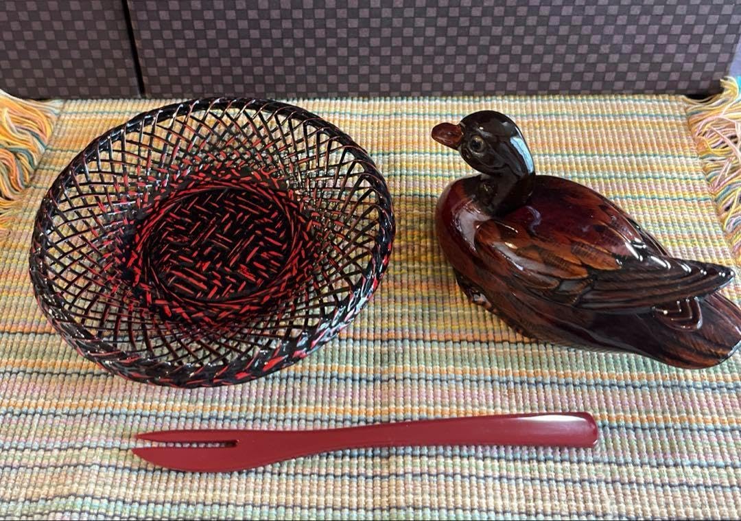 籃胎漆器 竹あみ 茶托 5枚組 菓子ようじ5本 ようじ入れセット 籃胎漆器 編み茶托 5枚セット 伝統工芸 久留米籃胎漆器の編みみデザイン 籃胎漆器 竹あみ 茶托 5枚組 菓子ようじ5本 ようじ入れセット