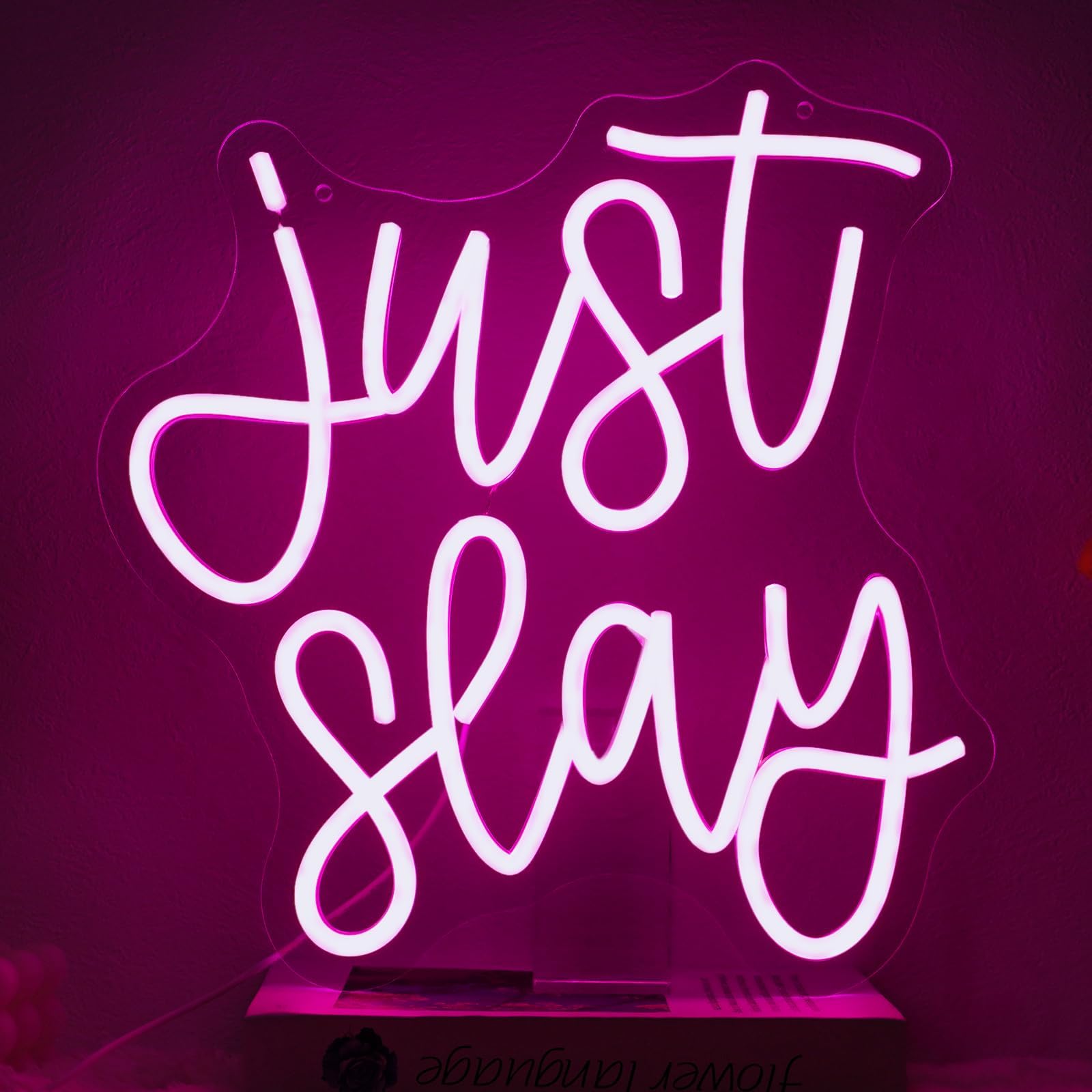 Just Slay Neon Sign for Room Decor Dimmable Pink Girl Neon Light Sign for Wall Decor Letters Led Signs for Preppy Girl Bedroom Party Man Cave Pub Dorm Decor for Teen Girls 12.6" x 13.4" Gift