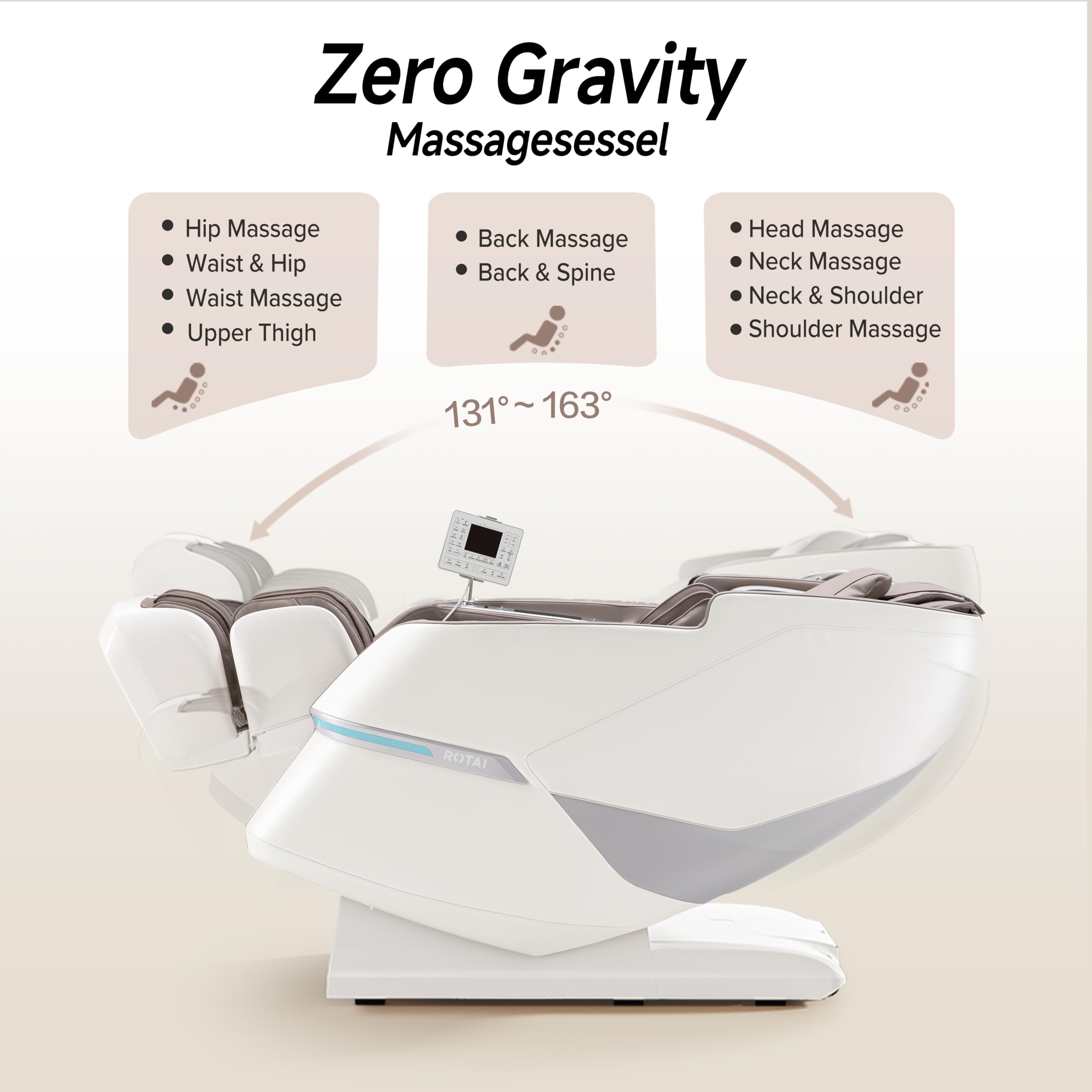 ROTAI Massagesessel 4D mit Doppelmotor, SL-Schiene & Zero-Gravity, Rückenheizung, Bluetooth-Lautsprecher – Tiefengewebe-Ganzkörpermassage für Zuhause