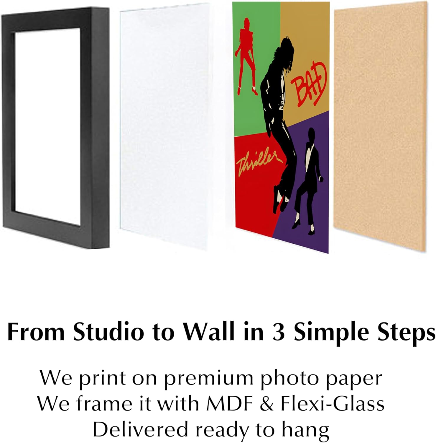 Thriller & Bad - Music Album Wall Art Print - Iconic King of Pop Wall Art Decor, Perfect for Home, Offices, Bedroom, Living Room (Black Framed, 11 x 14 inches)