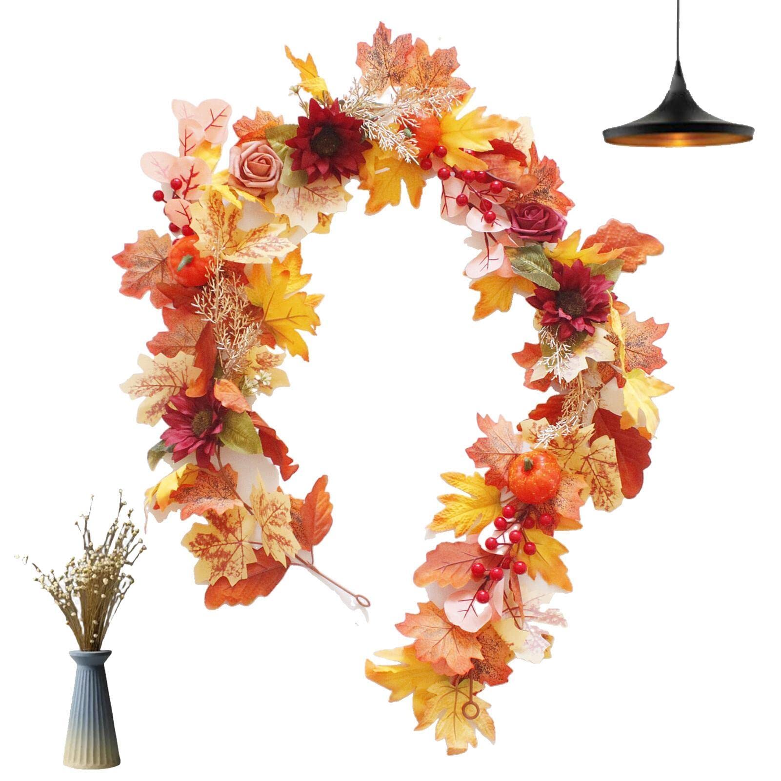 Yeeda Guirnalda de otoño, guirnalda de hojas de arce artificial de 67 pulgadas, corona de plantas artificiales, guirnaldas de hojas falsas para decoración de Navidad del hogar de Acción de Gracias