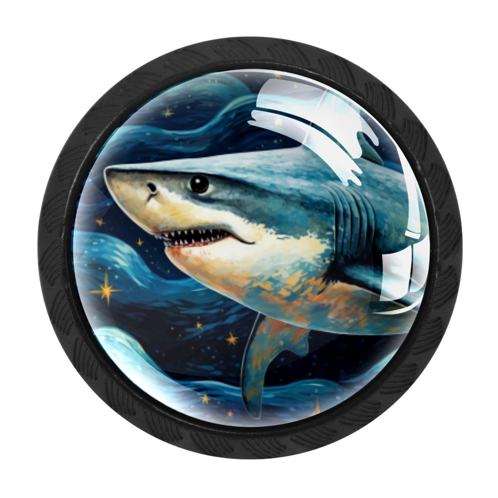 CHENZZZZ 4 pcs Starry Sky Shark Cabinet Knobs Crystal Drawer Pulls for Kitchen, Bathroom Cabinet, Dresser and Cupboard