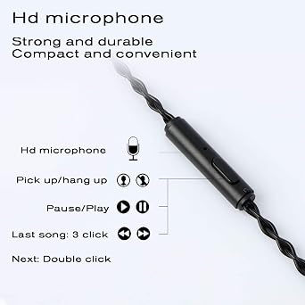 JCALLY Headphone Cable, Replacement wire Oxygen-Free Copper Upgrade 5N OFC Headphone Wire 8 Shares 0.78mm 2pin connector Earphone 3.5mm Wire with Microphone iem cable with microphone (Black 0.78mm)