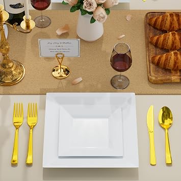 Goodluck 100 Pack White Square Disposable Plastic Plates