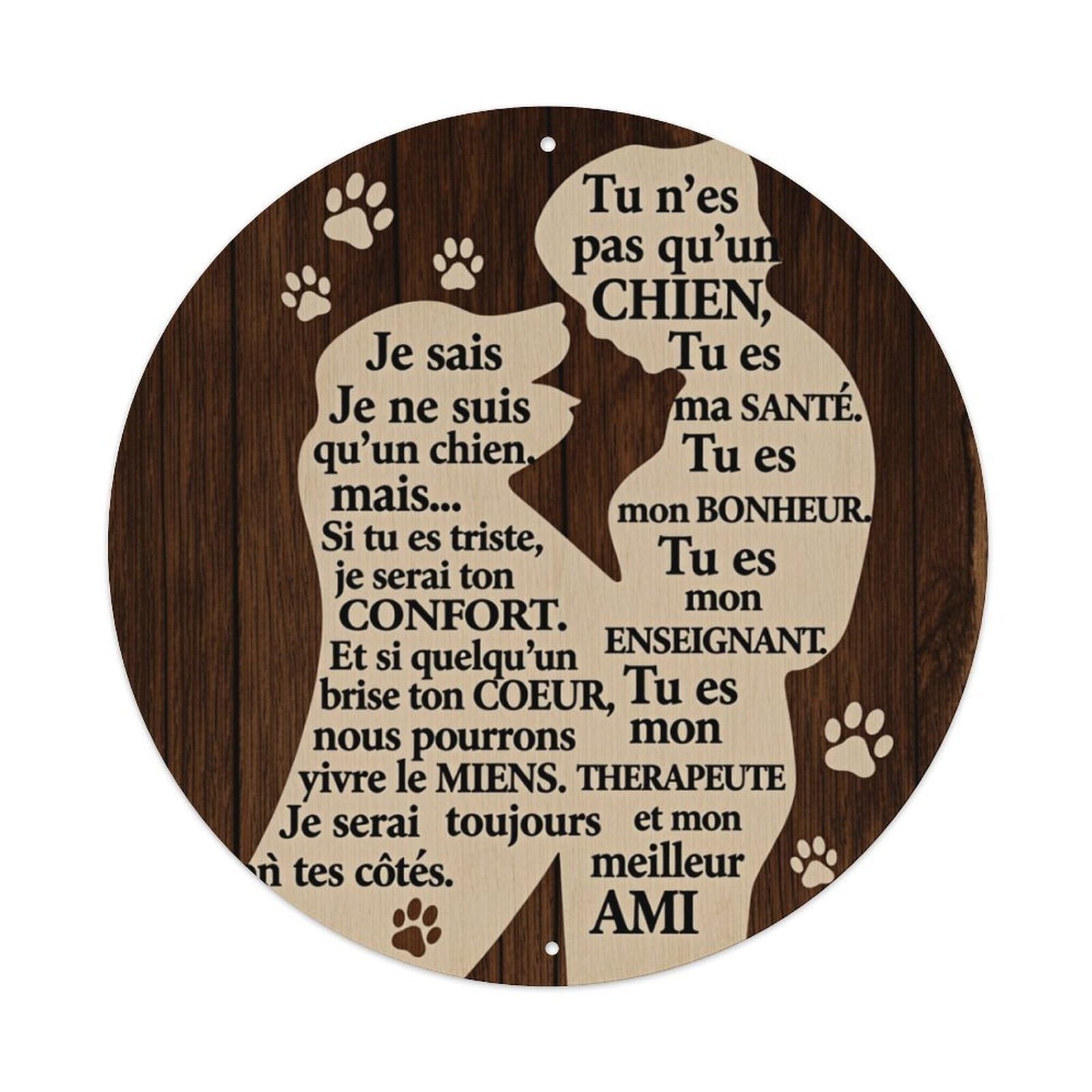 Dog Silhouette With Paw Prints Round Tin Sign Retro Metal Sign for Cafe Bar Pub Home Game Room Gym Club Wall Decoration Vintage Metal Poster 8x8 Inch