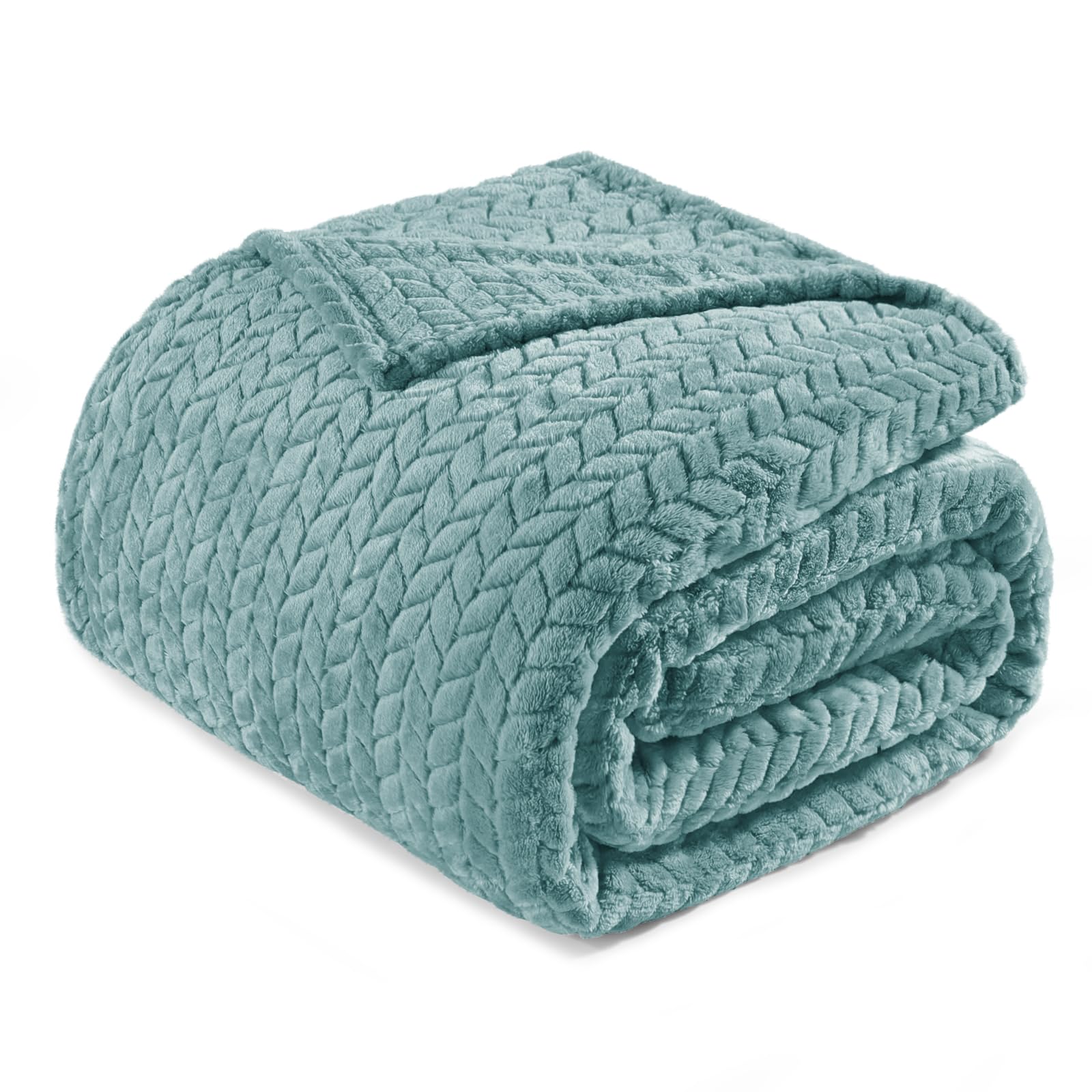 Exclusivo Mezcla Fleece Double Size Blanket for Bed, 150x200 CM Soft Cozy Jacquard Flannel Blankets, Lightweight Fuzzy Plush Warm for All Seasons, Celadon