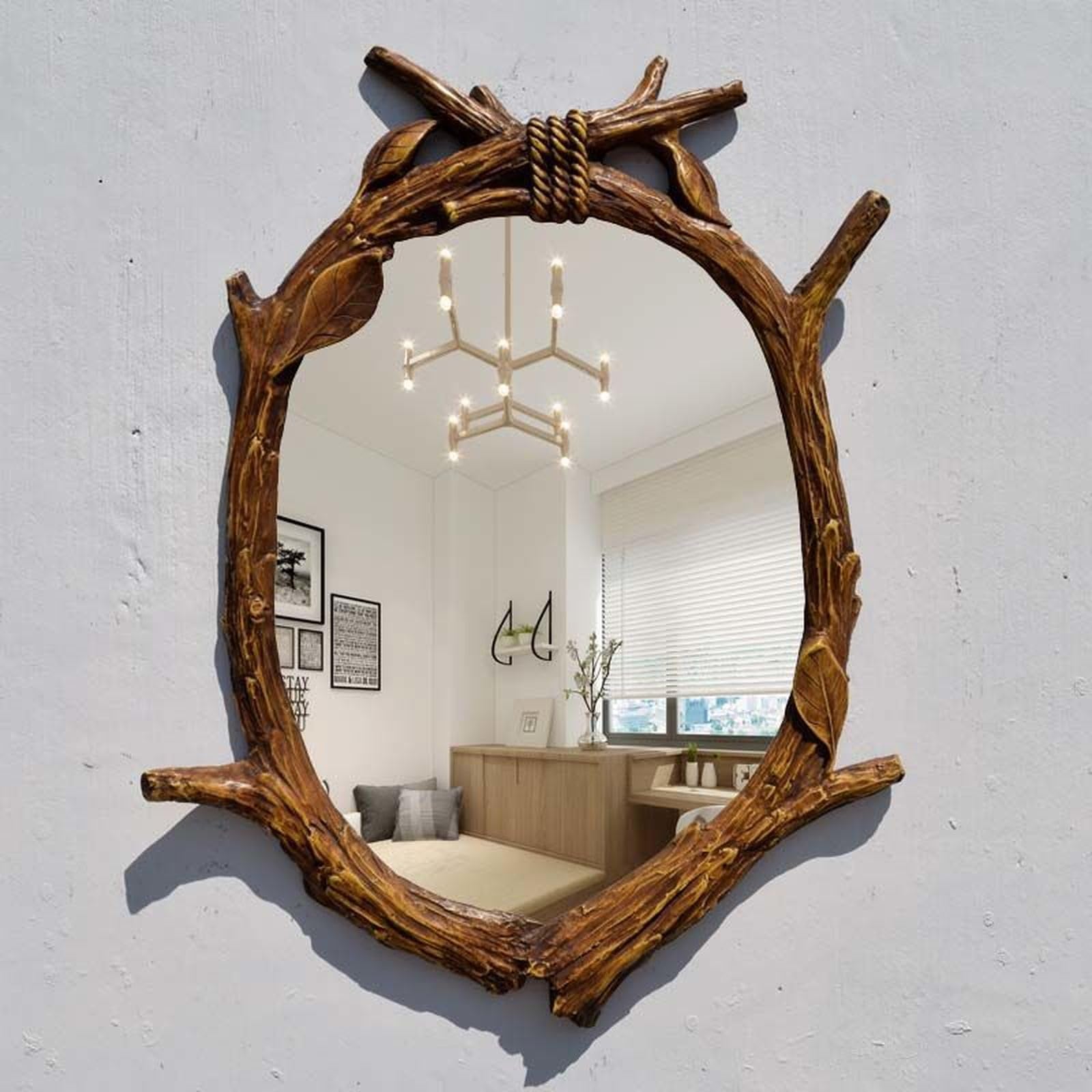 Espejo de Pared Ovalado Grande - Espejo Decorativo con Marco de Madera Natural Espejo de Pared Rústico de Granja para Baño Dormitorio Salón Marrón(24" L x 18" W, Light Wood)