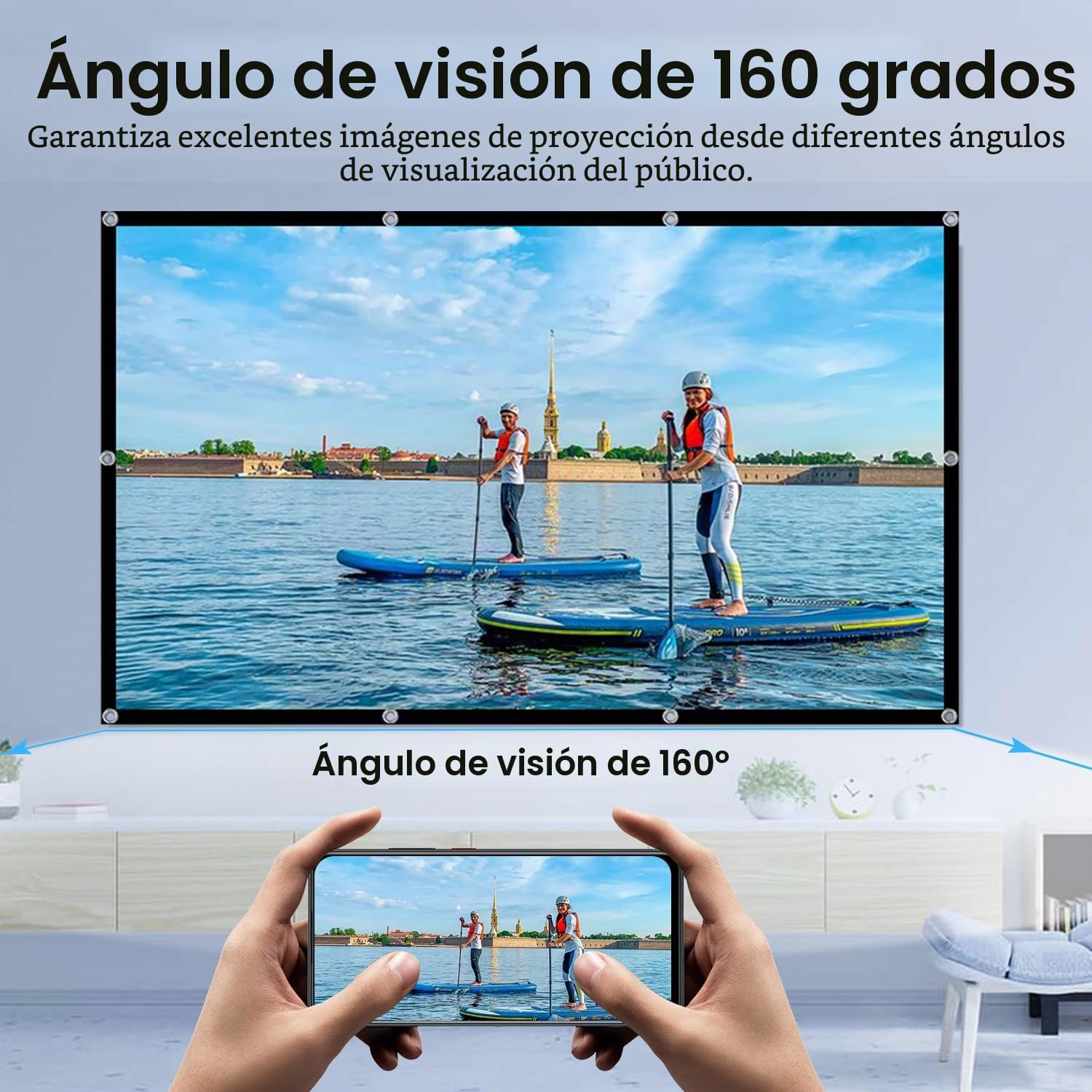 Pantalla de proyector frontal y trasera plegable portátil de 84 pulgadas (213 cm), para interiores y exteriores, 4K 16:9 HD, pantalla de proyección de doble cara para películas, camping