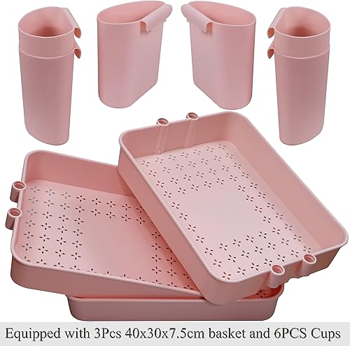 Miniatura 3 de Freletry Estante organizador de almacenamiento de 3 niveles con 6 tazas colgantes para el hogar, oficina, cocina, baño (rosa)