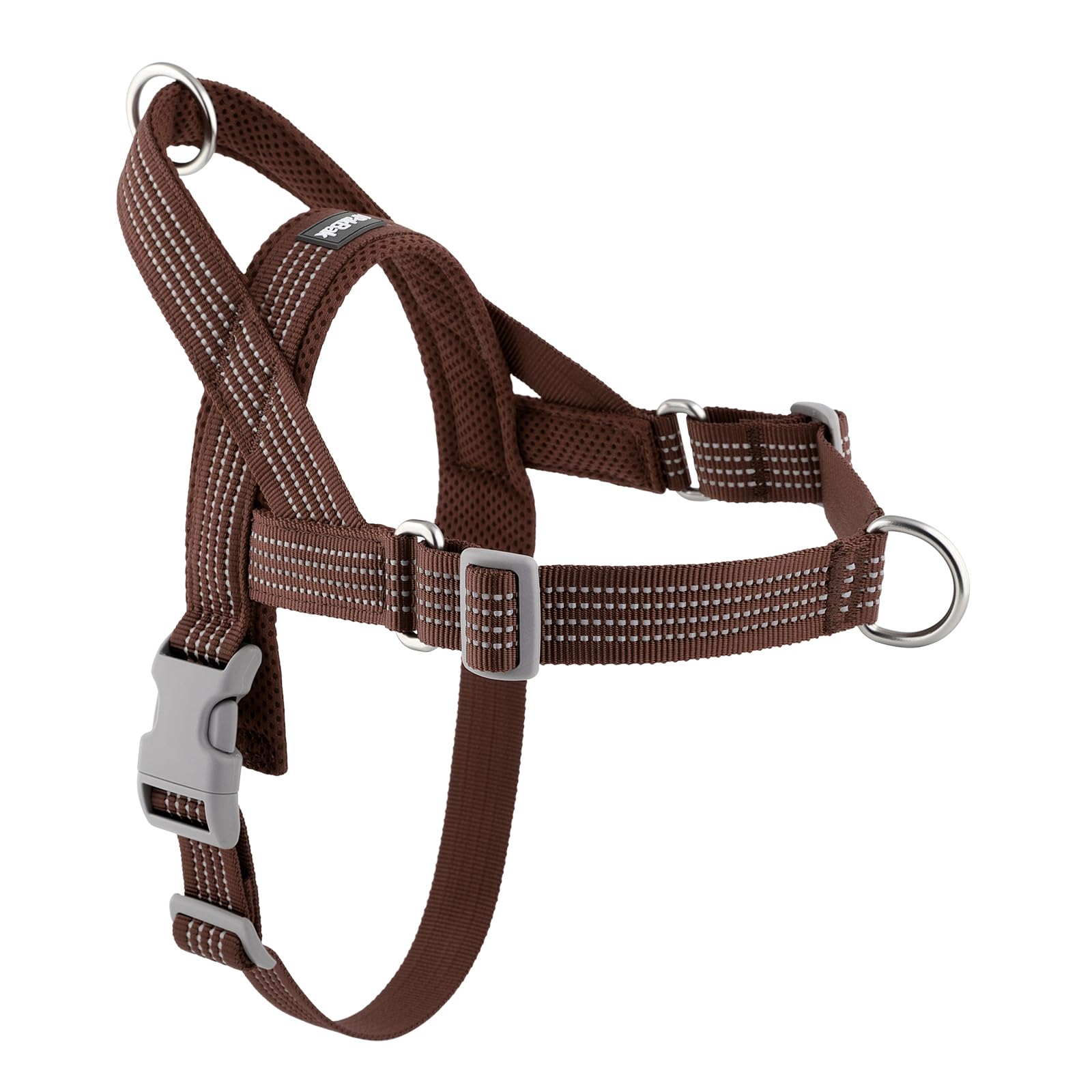 No Pull Dog Harness with Handle, Adjustable Mesh Padded Reflective Walking Harness with Front Clip for Small Medium Large Dogs – Quick Fit No Escape for Training and Hiking (Chocolate, M)