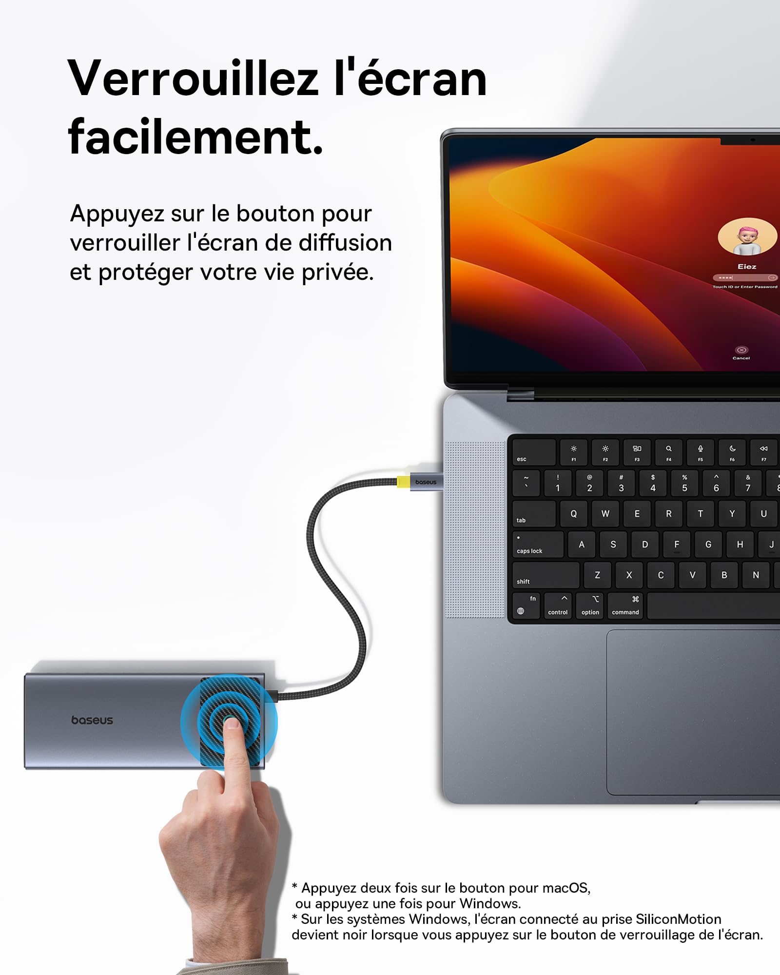 Baseus Hub USB C 7 en 1 Double HDMI pour MacOS avec 2 HDMI, 10 Gbps USB-A et USB-C, 2 USB-A 3.0, 100 W PD, Station d'accueil pour Ordinateur Portable MacBook Pro Air M1 M2 M3