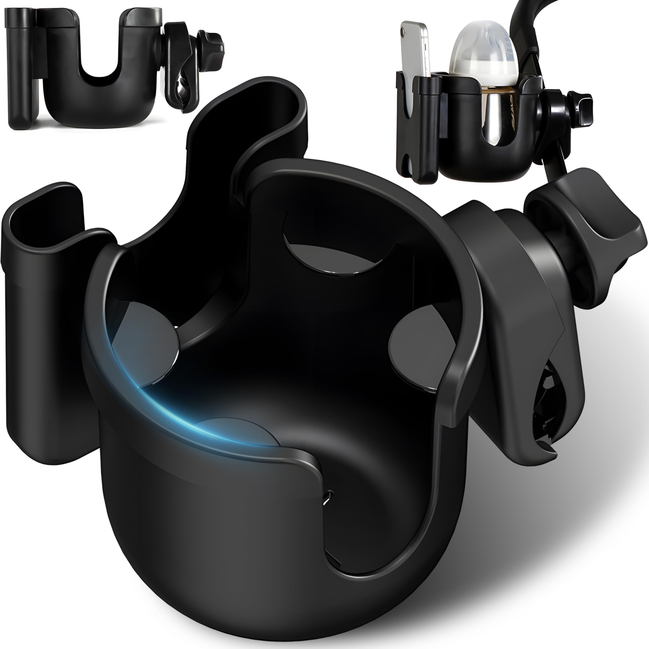 Retoo Drink Holder for Pushchair Accessories Universal Drink Holder 360 Degree Drink Holder Coffee Holder Bottle Holder Water Bottles Phone Holder Bottles Pram Bicycle Bottle Holder Black