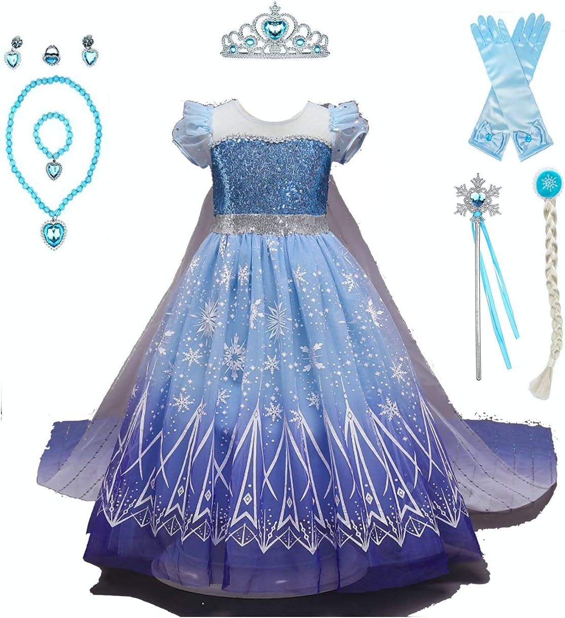 Costume for Kids Girls Tulle Dress Princess Dress Up 100-150CM Birthday Party Cosplay Outfits w/Free Tiara, Wand, etc