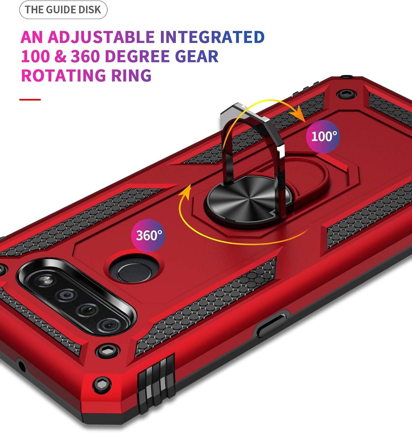 SunRemex Compatible with LG K51 Case with Tempered Glass Screen Protector. LG Q51 Case Kickstand [ Military Grade ] 15ft. Drop Tested Protective Case Cover for LG K51/LG Q51 Phone. (Red)