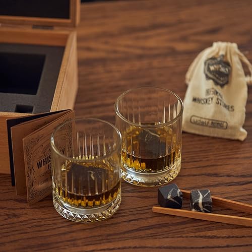 Miniatura 2 de Hediye Sepeti - Juego de regalo de vasos y piedras de whisky, caja de madera hecha a mano, 2 vasos de whisky, piedras de whisky, regalos de bourbon
