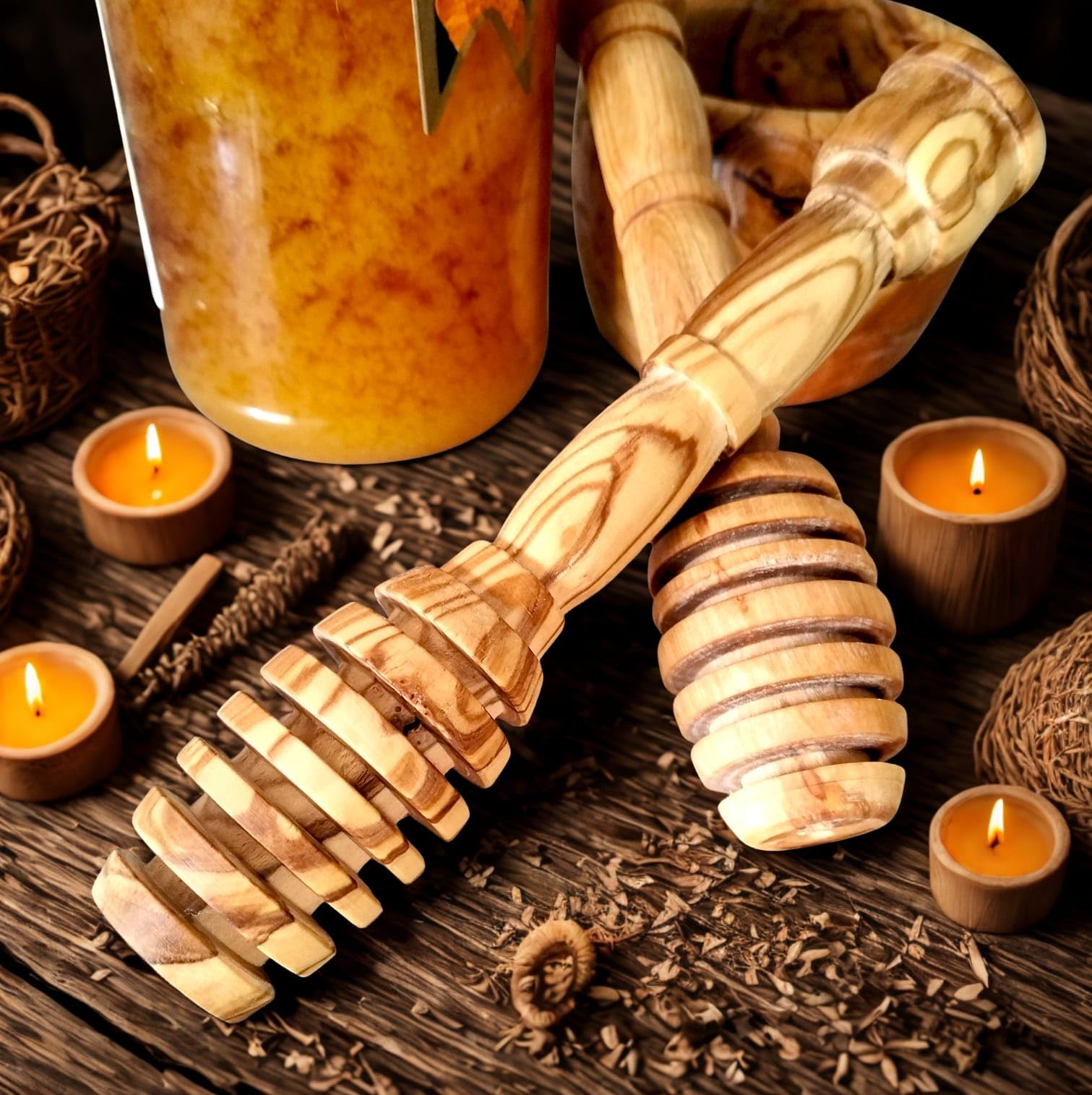 - Juego de 2 - Cuchara para miel en madera de olivo natural. Cuchara miel y mermelada. 15CM. cucharilla de miel en madera de olivo natural,regalo original y saludable para amantes de la miel