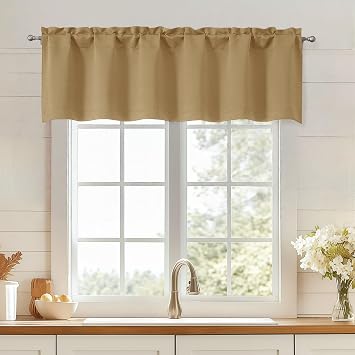 OWENIE Gold Valances for Windows, Small Blackout Curtains for Kitchen Bedroom Living Room, Rod Pocket Privacy Modern Solid Short Window Treatment Valance Bathroom Panels, 60" Wx14 L,1 Piece