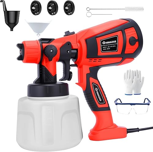 Pulverizador de pintura, pistola eléctrica HVLP de 800 W con juntas de limpiezasoplado, 3 boquillas de 3 patrones y recipiente de 47.3 fl oz,