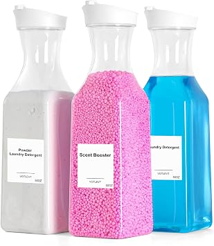 50 OZ Liquid Laundry Detergent Dispenser, Plastic Laundry Detergent Container for Organizing, Fabric Softener and Laundry Soap Dispenser, Laundry Powder Organizer for Laundry Room, 3 Pack