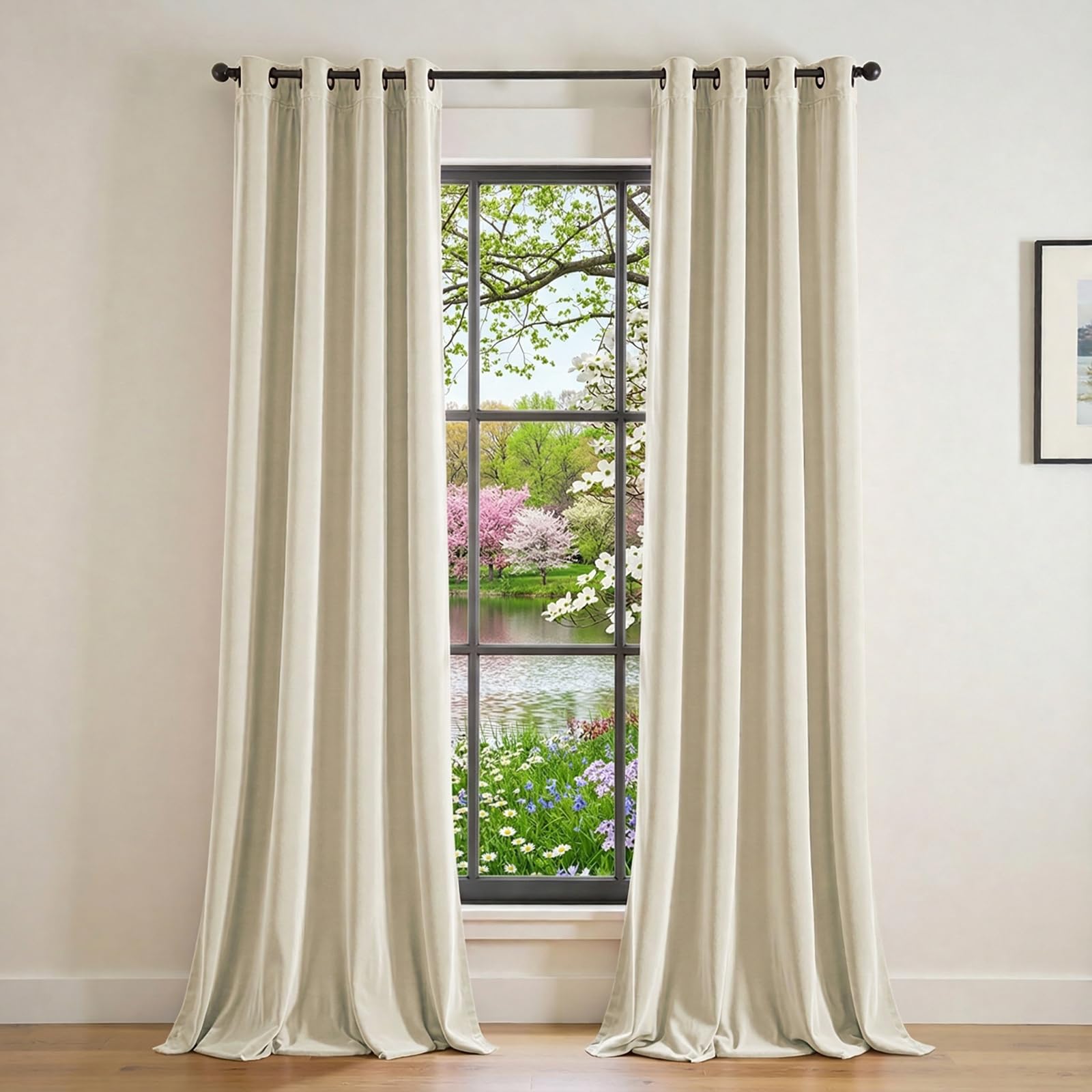 Lazzzy Velvet Curtains Beige 108 Inch Extra Long Drapes for Bedroom Living Room - Thermal Insulated, Darkening, Noise Reducing Soft Luxury Window Treatments With Grommets (2 Panels) โ image 1