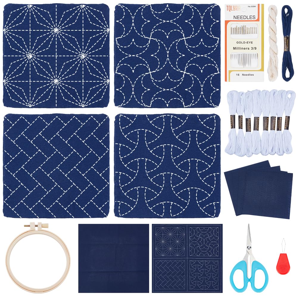 Kit Sashiko créatif : offrez un lot de 4 sous-verres DIY à faire soi-même