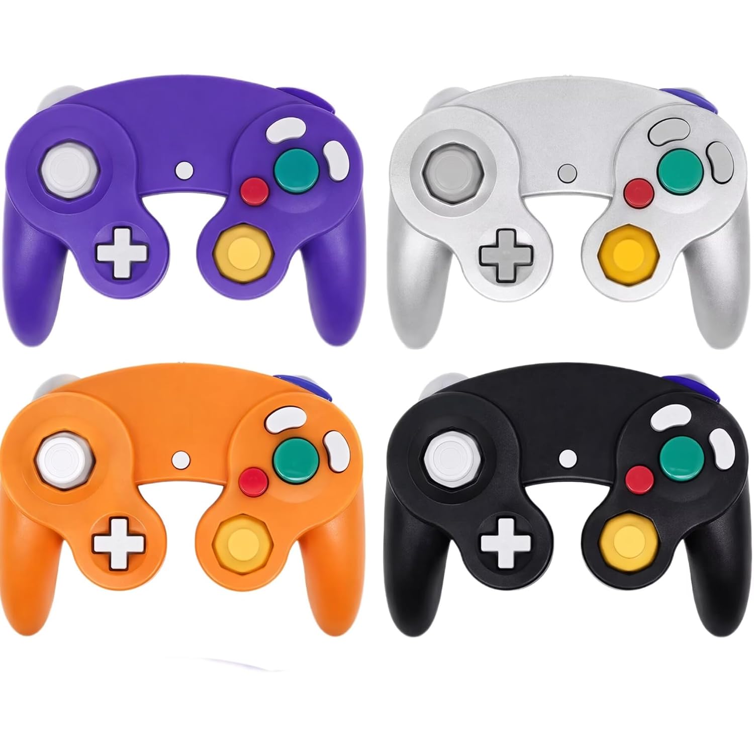 Donop 4 Pack Wired Controllers with 4 Port USB Adapter and 4 Pcs Extension Cord Set Compatible with Switch Wii Gamecube Game Cube NGC Console PC(Black Purple Red Blue)