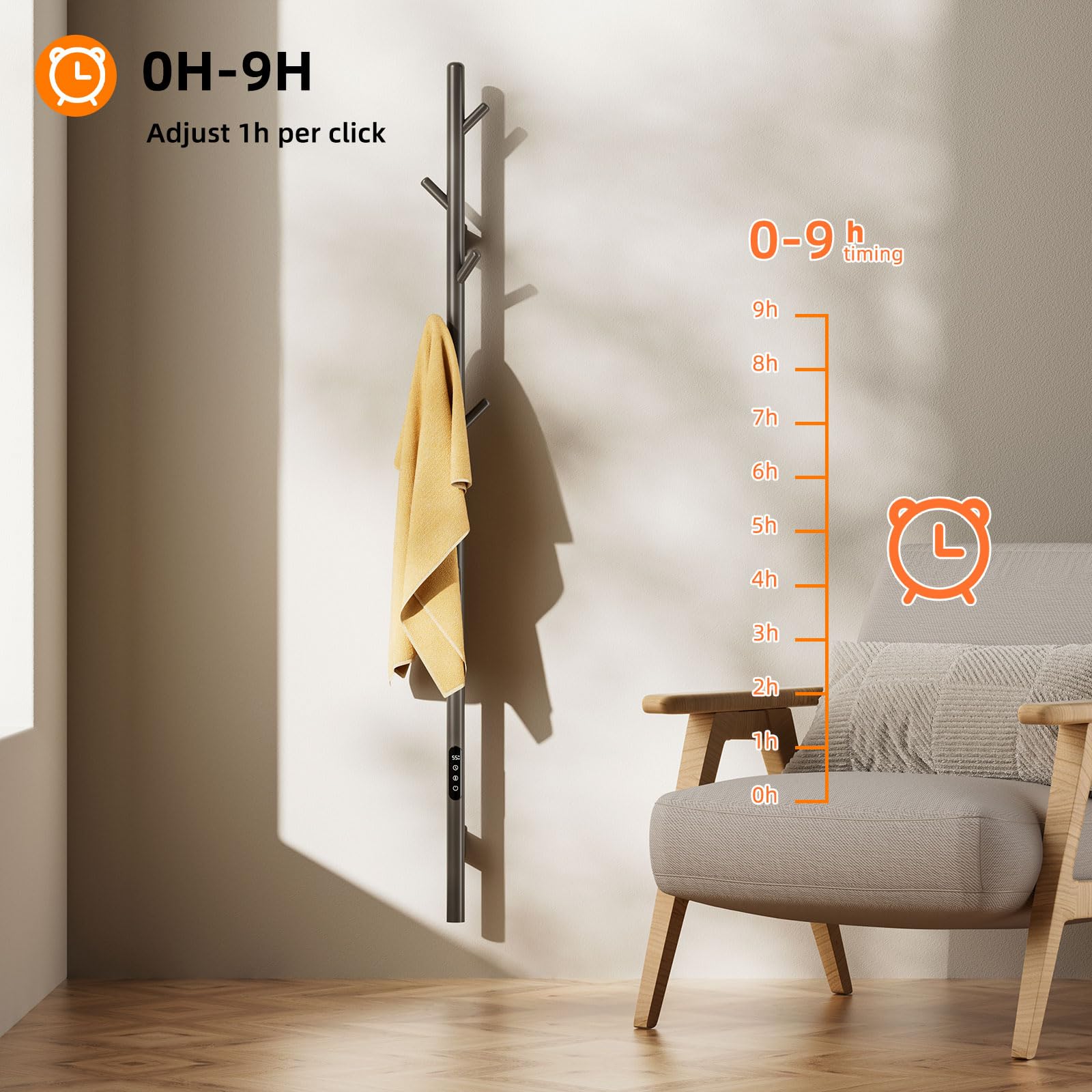 Seche Serviette Electrique,Porte-serviettes électrique à tige unique,Serviette Murale Intelligent à Température Constante,Chauffe-serviettes,Sèche Serviettes Électrique,économie d'énergie-WiFi Gray