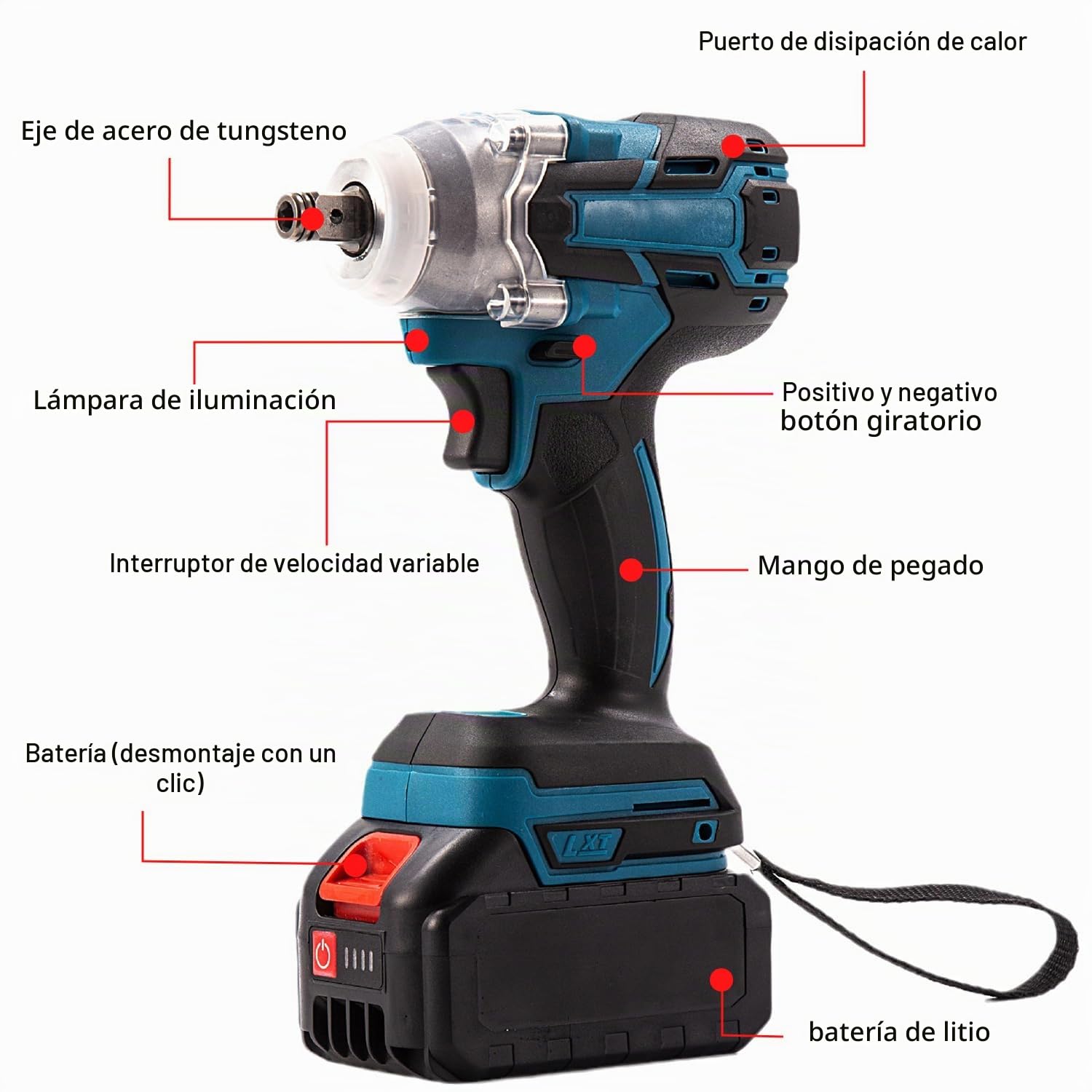 Llave de impacto con batería de 550 N.m, 21V Pistola de Impacto Bateria, Llave Impacto de 1/2" Cuadrada, Taladro de Impacto Eléctrico, para Reparación de Automóviles (con 2 Batería de 3,0 Ah)