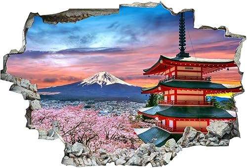 Miniatura 2 de Calcomanías de vinilo autoadesivas 3D autoadesivas removibles para pared, calcomanías artísticas de flores de cerezo en primavera, pagoda Chureito y