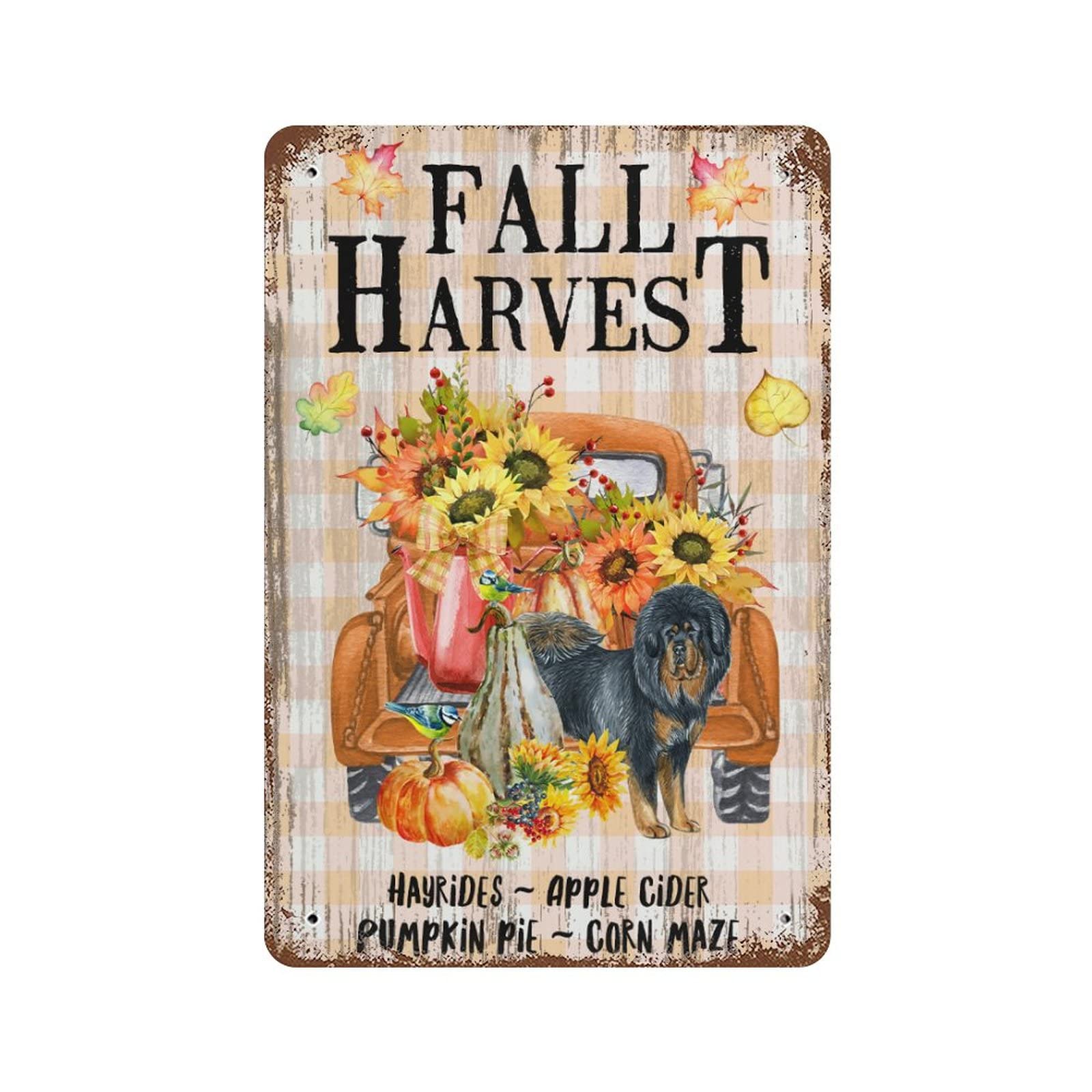 Plaque en étain et impression murale d'automne avec citrouille pour décoration extérieure
