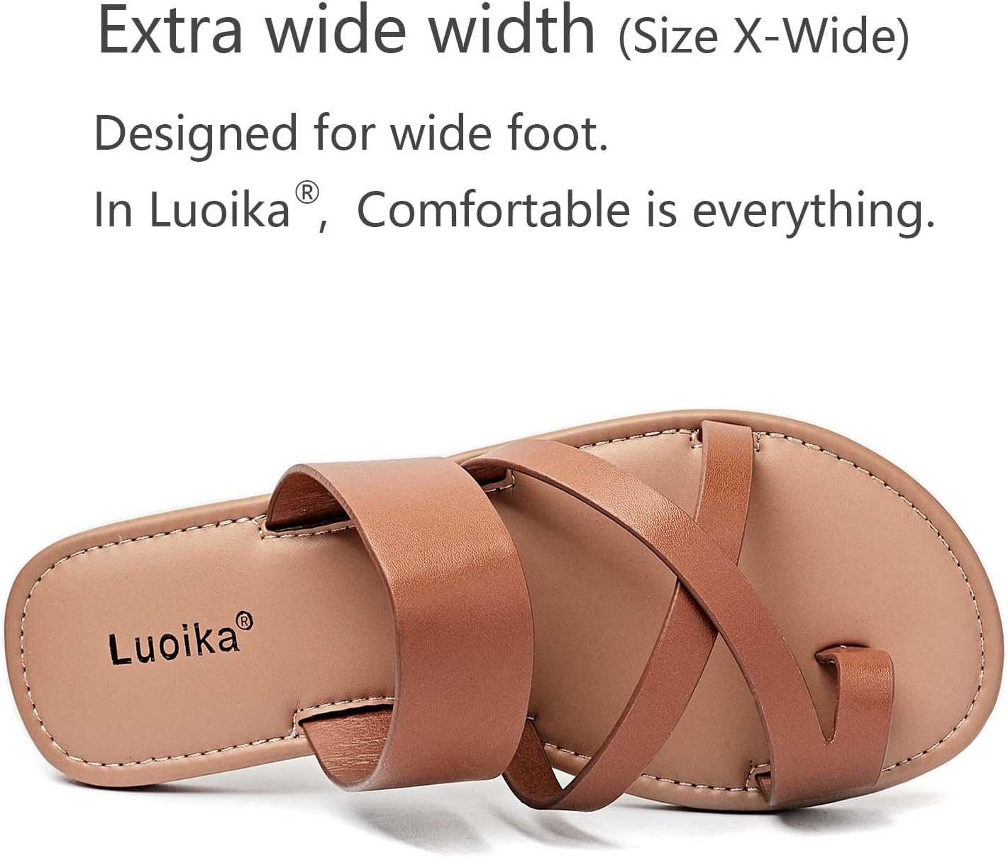 Luoika Women's Wide Width Flat Sandals, Flip Flop Slides Sandal Casual Strapy Sandal Slip on Summer Beach Shoes for Women. - Image 4