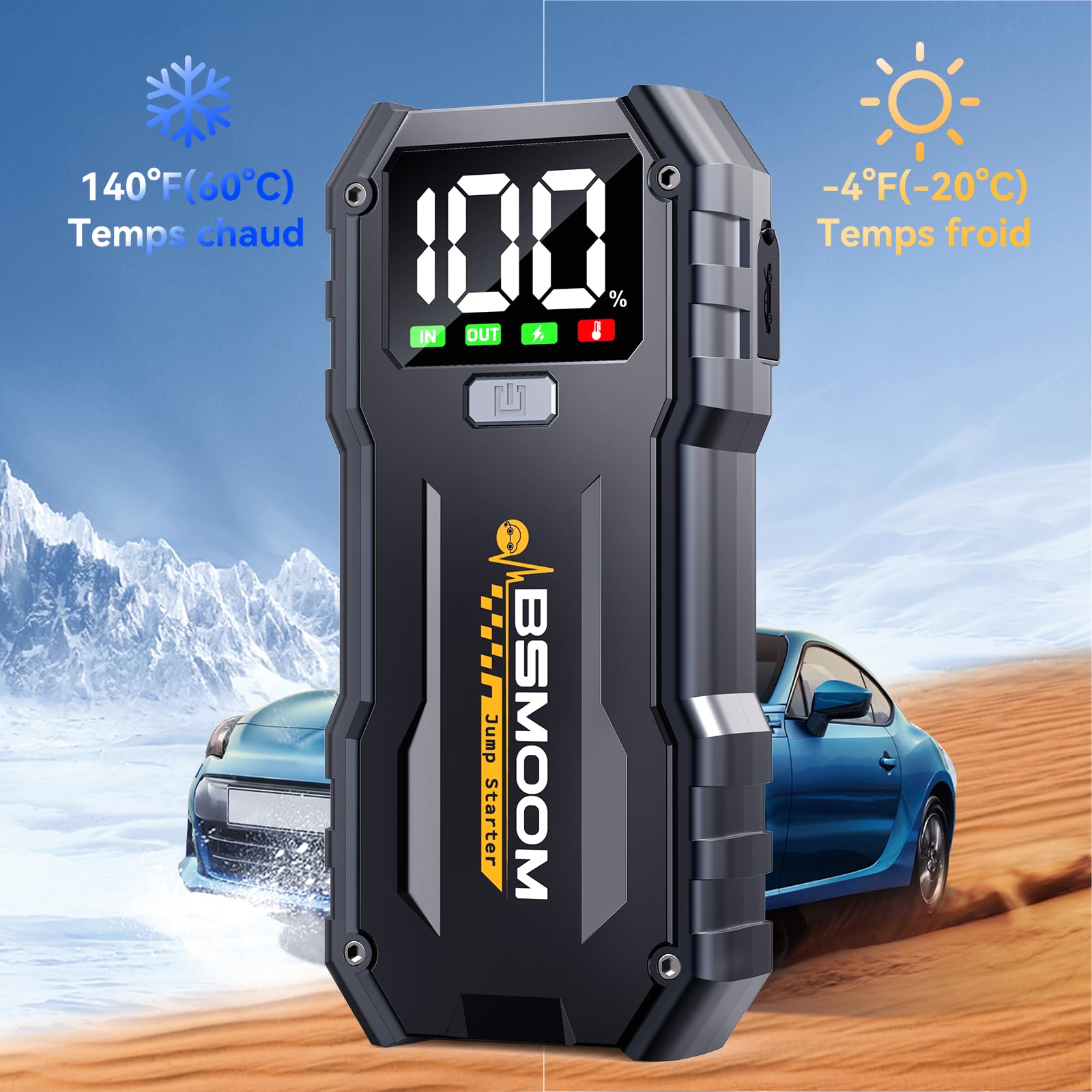Booster Batterie Voiture Portable, 5000A Démarreur Batterie Voiture (Jusqu’à 10.0L Essence & 8.0L Diesel), Jump Starter avec Port de Charge USB, 3 Modes de Lumières LED, Écran LCD