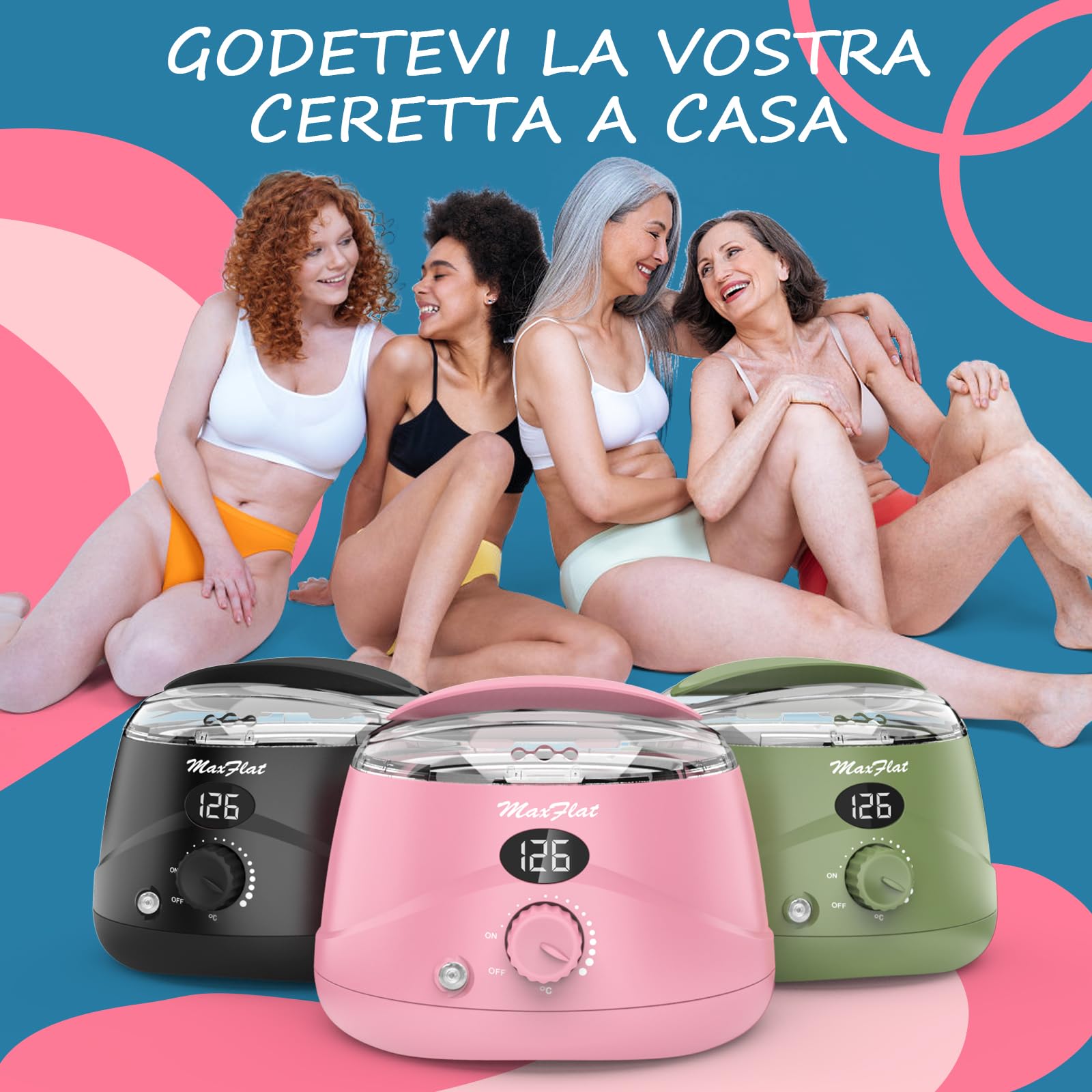 Scaldacera, scaldacera professionale ceretta brasiliana scalda cera per ceretta con cera brasiliana kit completo (Pink)