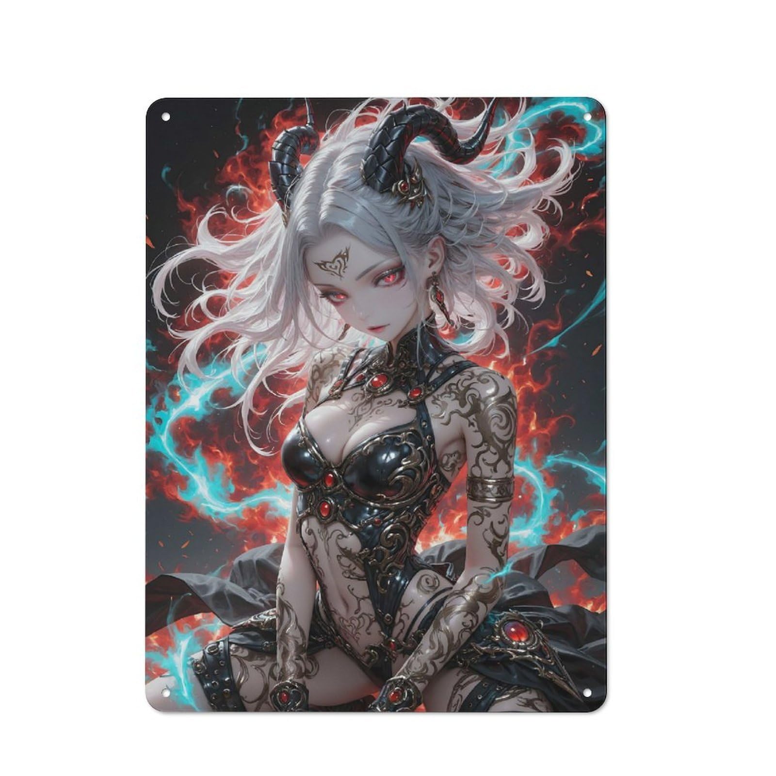 Junmoney Girls Style-10 Demon With Horns And Tattoos Vintage Tin Sign 40X30cm For Lounge Or Reading Corner, For Reading Corner Decorators